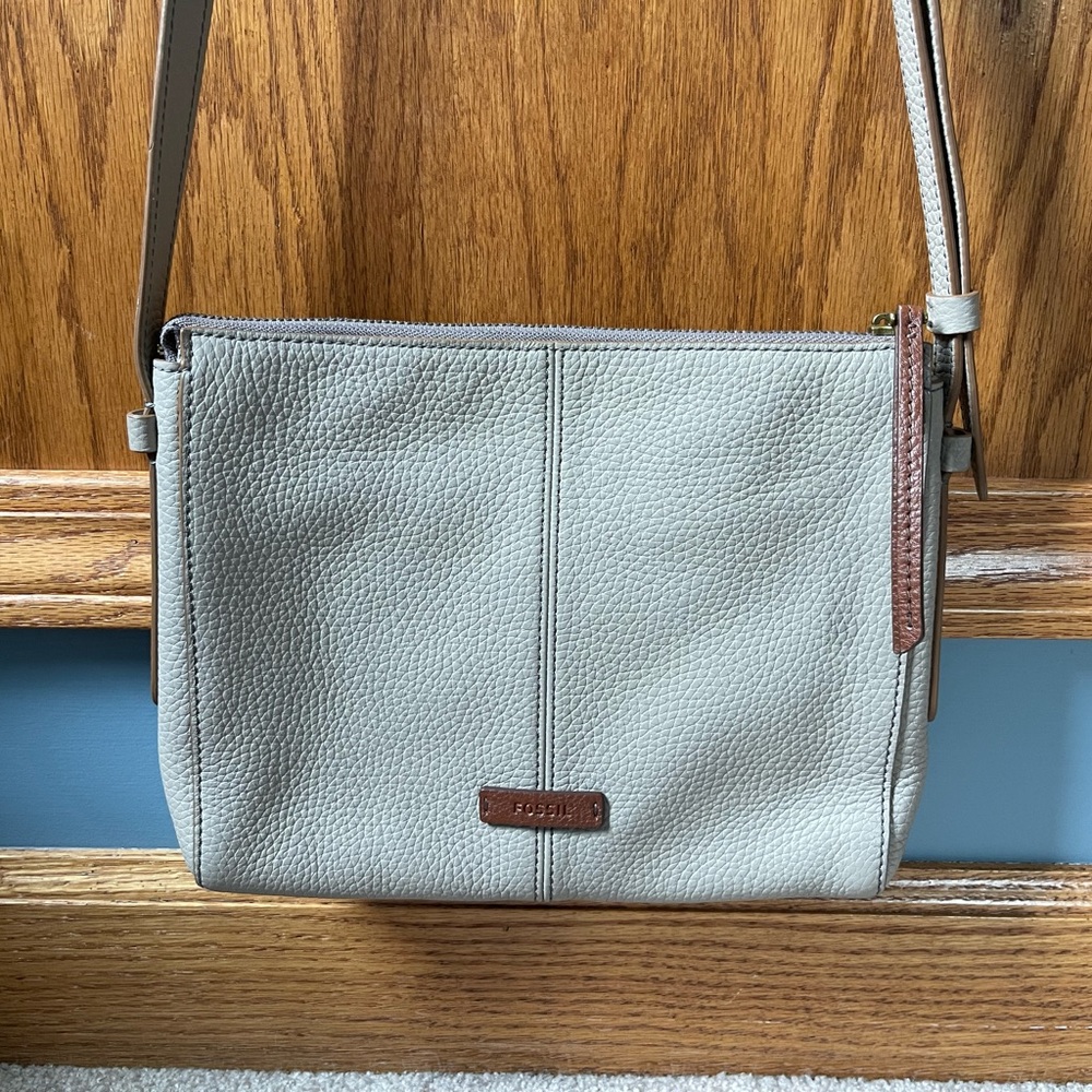 Fossil Gray and Brown Crossbody Bag with Minimalist Design